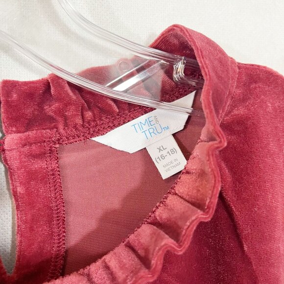 NEW Time and Tru Red Velvet Ruffle Neckline Long Sleeve Dress - Size XL - Picture 4 of 7